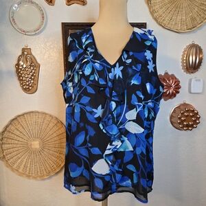 Calvin Klein Floral Blue Sleeveless Women's Work Career Business Fairycore Top